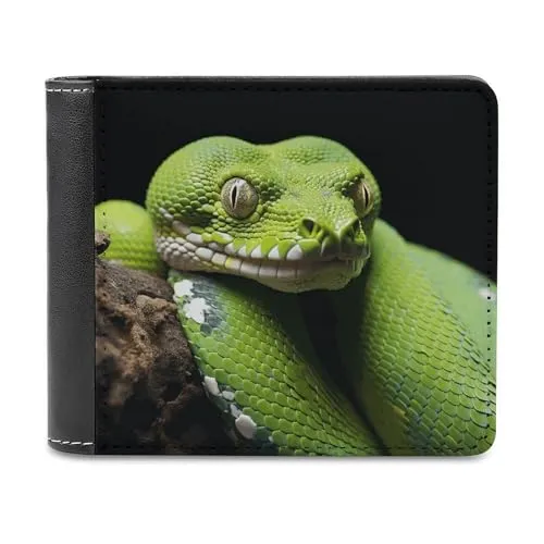 FWJZDSP Niedliche grüne Herren-Geldbörse mit Python-Motiv, großes Fassungsvermögen, schlankes Leder-Geldbörsen-Kartenetui mit Ausweisfenster, zweifach faltbar für den täglichen Gebrauch