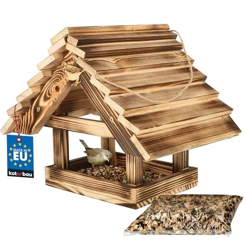 KOTARBAU® Vogelhaus zum Aufhängen - 36 x 27,5 x 30 cm - Vogelhäuschen aus Holz - Futterhaus für Vögel + Vogelfutter 0,5 kg - Vogelfutterhaus - Natürlich - Holzdeko für Garten