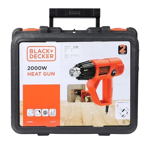 BLACK+DECKER KX2200K Heißluftpistole - Leistungsstarke Heißluftpistole mit 2000 W und variabler Luftmenge von 360 bis 720 l/min, ideal für vielseitige Anwendungen in Heimwerkerprojekten.