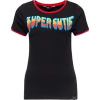 Queen Kerosin Damen Vintage Ringer T-Shirt Super Cutie schwarz