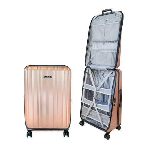 CASYRO Schrankkoffer L - Innovativer Reisekoffer mit 4 Rollen - Der CASYRO Schrankkoffer in Rose Gold/Grau ist vielseitig einsetzbar. Er lässt sich aufklappen wie ein Kleiderschrank und bietet zahlreiche Fächer für optimale Organisation. Mit sicherem TSA-Zahlenschloss und langlebigem Hartschalenmaterial perfekt für lange Reisen.