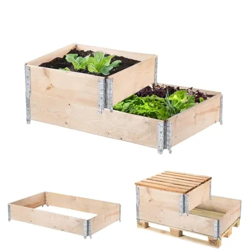 KADAX Palettenrahmen aus Holz, Stapelbare Holzrahmen, Aufsatzrahmen für Garten, Hochbeet Rahmen, Pflanzkasten, Gartenbeet, Gemüsebeet, Kräuterbeet (2-er Set Mix)
