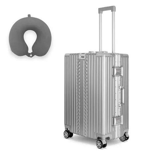 WINLIFE Trolley Hartschalen-Koffer Alu-Rahmen Silber M, L, XL - Hochwertiger Hartschalen-Koffer mit TSA-Zahlenschloss und 4 leichtgängigen 360°-Doppelrollen für bequemes Reisen. Ideal für Sicherheitsbewusste und Reisende, die Wert auf Qualität legen.