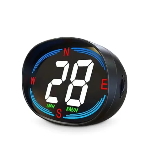 Car HUD Head Up Display MPH KM/H, AMROOLOO GPS Digital Speedometer with LED, Large, Font Display for Car, Truck, SUV, Motorcycle (with USB Charging Adapter, MPH KM/H)