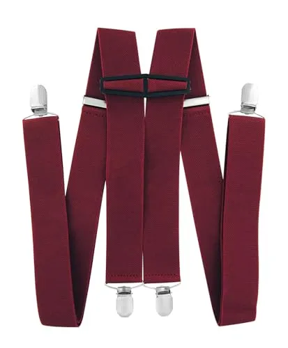axy Hosenträger für Herren breit 3,5 cm in X-Form mit 4 Hosenträger Clips extra stark längenverstellbar (Weinrot)