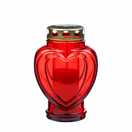 Grablicht-Glas mit Herz-Motiv in rot von Glofrex