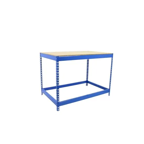 SimonRack BT-Basic Werkstatt-Werkbank, maximale Belastung 400 kg, 900 x 1200 x 450 mm, Heimwerker, Blau/Holz