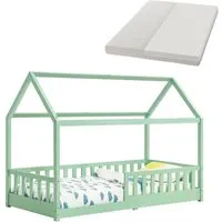 Juskys Kinderbett Marli 90 x 200 cm - Hausbett mit Matratze und Dach in Mint - Modisches Kinderbett Marli (90x200 cm) mit Rausfallschutz, Matratze und Dach. Perfekt für Kinder von 3 bis 10 Jahren, bietet es einen gemütlichen Schlafplatz und kreativen Spielort.
