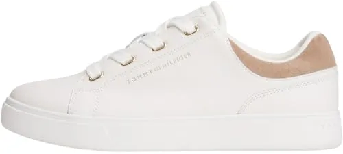 Tommy Hilfiger Damen Cupsole Sneaker Casual aus Leder, Weiß (Ecru/Coastal Taupe), 37