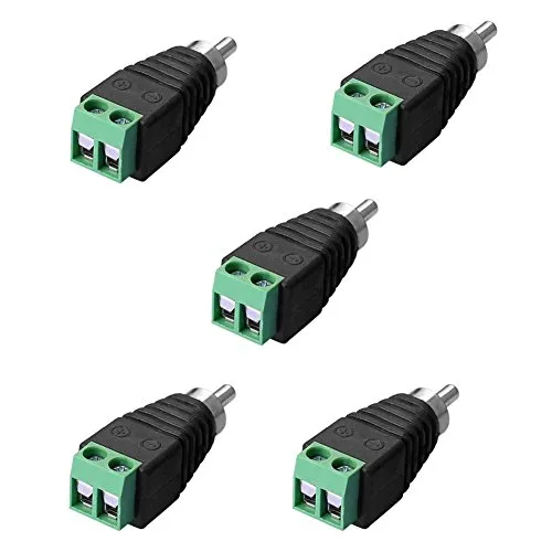 SIENOC 5 x RCA Stecker Adapter Terminalblock > Cinch Stecker RCA Adapter DC Block Schraubanschluss 2-Pin Verbinder Kabel auf Cinch Anschluss