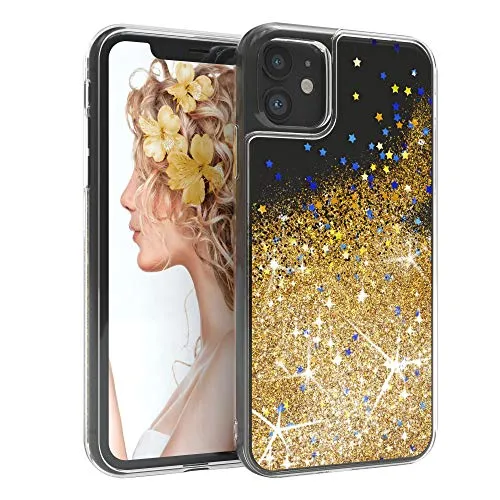 EAZY CASE Hülle kompatibel mit iPhone 11 Schutzhülle mit Flüssig-Glitzer, Handyhülle, Schutzhülle, Back Cover mit Glitter Flüssigkeit, TPU/Silikon, Transparent/Durchsichtig, Gold