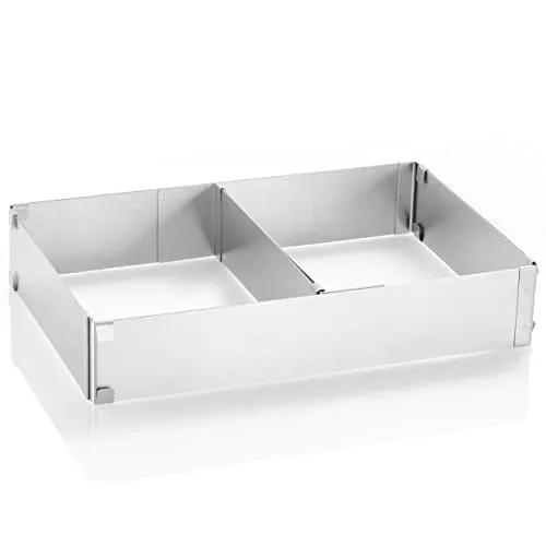 Grizzly Backrahmen rechteckig verstellbar, mit Teiler, 5 cm hoch, Backform verstellbar, eckiger Tortenring für schnelles und gleichmäßiges Backen