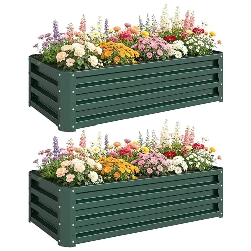 Outsunny 2er-Set Hochbeet aus verzinktem Stahl - Witterungsbeständiges Pflanzbeet mit 30 cm Höhe und 110 x 50 cm Innenmaß. Ideal für tiefwurzelnde Pflanzen und einfache Montage – perfekt für Garten und Terrasse.