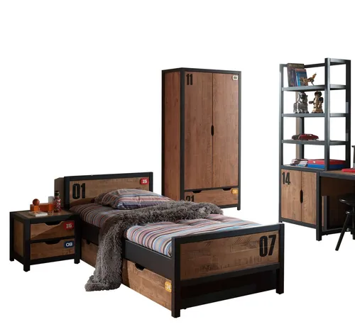 aufm Kessel Jugendzimmer-Set Kameko 8 in Schwarz/Cognac - Komplettes Jugendzimmer-Set in modernem Design. Hochwertige Materialien wie Massivholz und MDF sorgen für Stabilität und Langlebigkeit. Ideal für eine stilvolle und funktionale Einrichtung.