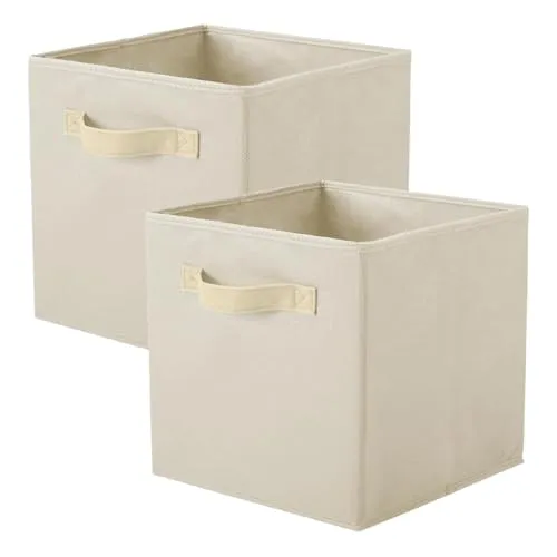 PowerKing Aufbewahrungsbox, 2-er faltbar Aufbewahrungswürfel Aufbewahrung Box aus Stoff in Würfelform - Beige