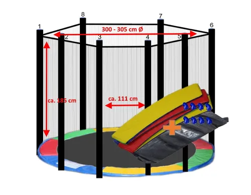 walexo Gartentrampolin 305 cm mit Randabdeckung und Sicherheitsnetz - Gartentrampolin für Outdoor-Spaß, Ø 305 cm, inklusive bunter Randabdeckung und Sicherheitsnetz für ein sicheres Springvergnügen.
