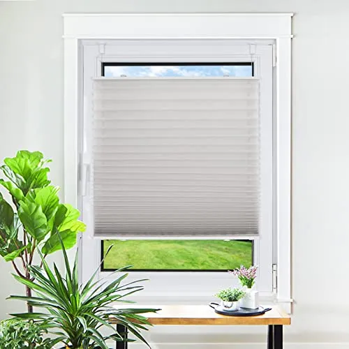 Homland Plissee ohne Bohren Klemmfix Hellgrau 120 x 40 cm(LxB), Plissees für Fenster und Tür, Jalousie Easyfix Plisseerollo mit Klemmträger Sonnenschutz und Sichtschutz lichtdurchlässig Rollo