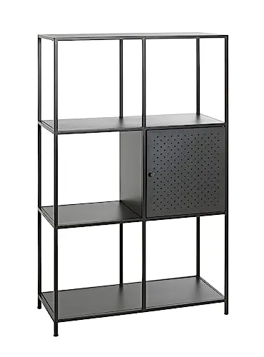 HAKU Möbel Bücherregal schwarz 80 x 37 x 134 cm - Büroregal aus robustem Metall, ideal für eine übersichtliche Ordnung in jedem Raum mit 4 stabilen Fachböden.