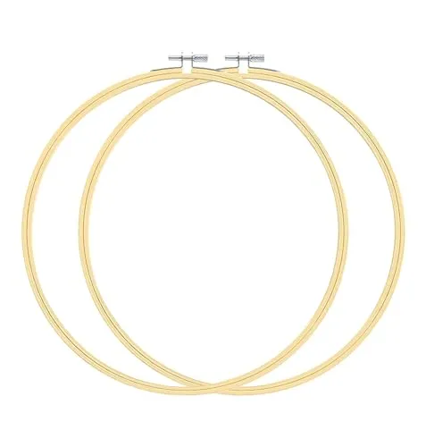 TOKERD 2 Stück 30m Stickrahmen Groß Holz Bambus Kreuzstich Rahmen Einstellbar Stickerei Ring Hoop Runden Bambus Kreis Set Nähmaschine Stickerei Ring Cross Stitch Hoop für Dekoration DIY Nähen