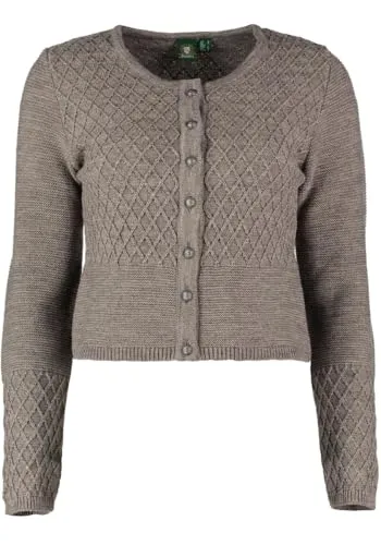 OS Trachten Damen Strickjacke Trachtenjacke Cardigan mit Rundhalsausschnitt Swoyar, Größe:42, Farbe:Dunkelbraun
