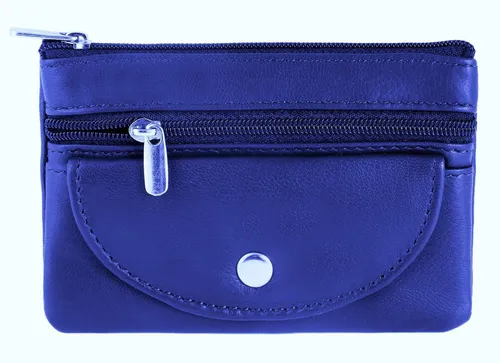 Schlüsselbeutel Leder blau 12 x 9 cm 2 Schlüsselringe Reißverschluss außen Fach