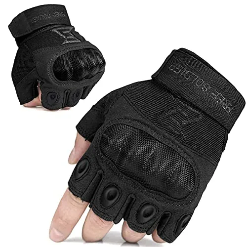 FREE SOLDIER Outdoor Handschuhe Herren Taktische Trainings Motorradhandschuhe Kletter Tactical Handschuhe Halbfinger Gilt für Radfahren Airsoft Militär Paintball(S,Schwarz)