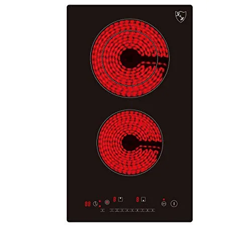 K&H Domino Glaskeramikkochfeld VC-3403DB [2 ZONEN] - Herdplatte 2 Kochfelder Doppelbrenner - Herd 2 Platten Autark - Doppelkochplatte Einbaufähig & Freistehend - 30CM - 3400 Watt - 9 Leistungsstufen