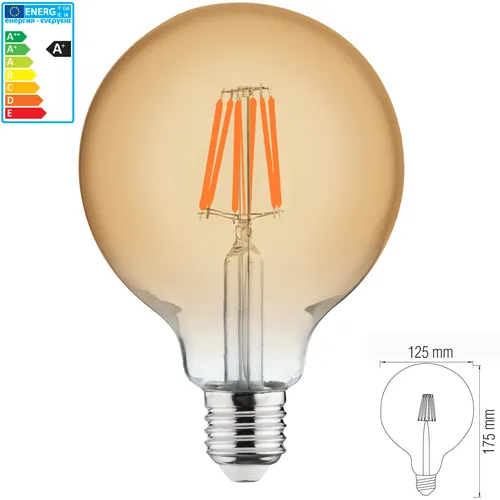 LED Edison E27 Filament Nostalgie Retro Leuchtmittel Birne Kugel Globe Ø125mm 4w