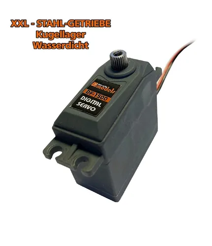 DF-Models Servo DF-1500D - 15KG Stahlgetriebe - Modellbausatz mit XXL-Stahlgetriebe, kugelgelagert und wasserdicht für extreme Leistung und präzise Stellgenauigkeit.