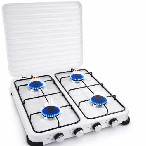 VINCO Gasherd Gpl 4 FeuerGaskocher Campingkocher 4 flammig 50 mbar Gas Propangas 10 KW Kochfeld Camping Gasflasche Herd Outdoor Kocher Tischkocher XL