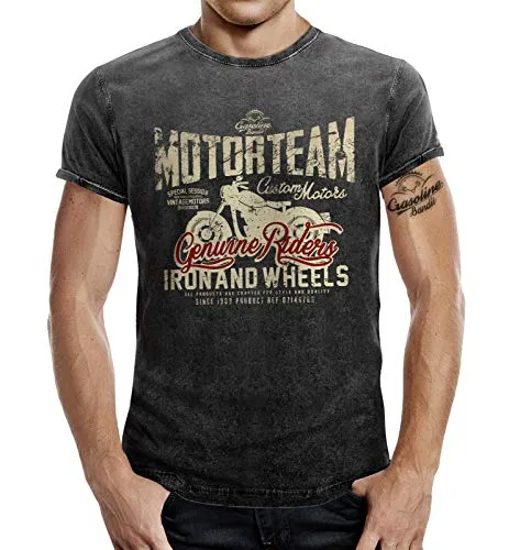 Biker T-Shirt im Washed Jeans Look: Motor Team XL