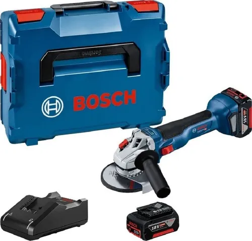 Bosch Professional 18V Akku Winkelschleifer GWS 18V-10 - Schleifmaschinen mit 125mm Scheiben-Ø, kabellose Freiheit und hohe Sicherheit durch KickBack-Control. Inkl. 2x 4.0Ah Akku und Schnellladegerät für optimale Leistung.