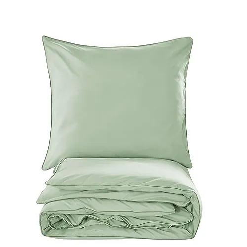 Cotton Market Bettwäsche 155x200 cm - Bettwäsche Baumwoll-Mikrofaser - Bettwäsche-Sets 2 Teilig - Bettbezug 155x200 cm und 2 Kissenbezug 70x80 cm - Pistazie