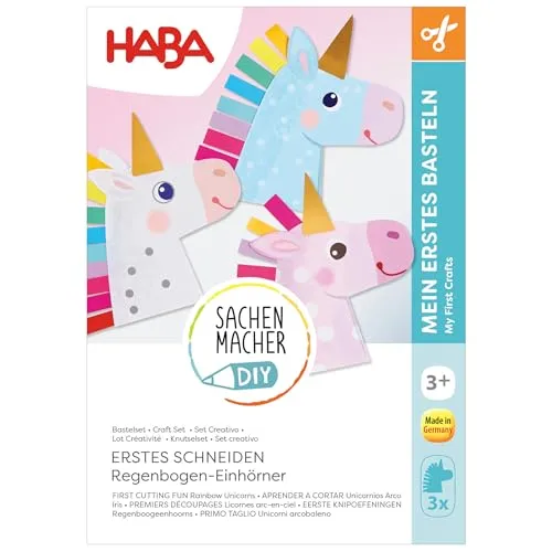 HABA Sachenmacher Erstes Schneiden Regenbogen-Einhörner (3er Set) – Kreatives Bastelset für Kinder ab 3 Jahren