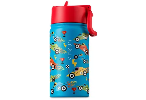 Vinsun Trinkflasche Trinkflasche Kinder 350ml - Auslaufsicher mit Strohhalm - Rennauto, BPA frei, auslaufsicher, bruchsicher, Geruchs- und Geschmacksneutral