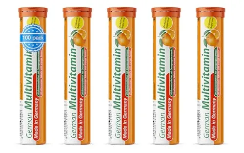 Multivitamin Brausetabletten 5x20 Stk. Orangengeschmack - Vitamin C, E, B1, B2, B6, B12, Biotin, Folsäure, Niacin, Pantothensäure – T&D Pharma German Multivitamin – Made in Germany