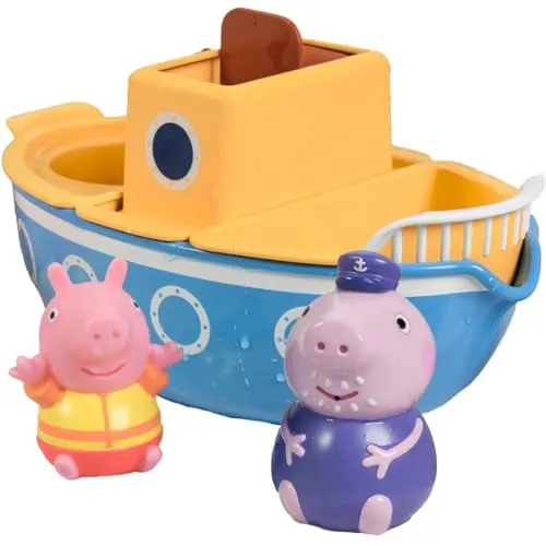 TOMY E73414 Toomies Grandpa Pig's Splash & Pour Boat - Gesellschaftsspielzeug für stundenlangen Badespaß mit Peppa Pig und Grandpa Pig. Fördert motorische Fähigkeiten und Wasservertrauen durch aufregendes Wasserspiel.