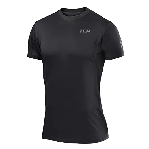 TCA Sportbekleidung Activewear für Herren - Männer Sportshirt Kurzarm - atmungsaktives Funktionsshirt für Herren - Männer Laufshirt & Atomic Sport Shirt - Quickdry Gym Shirt - Schwarz(UPF 50+), M