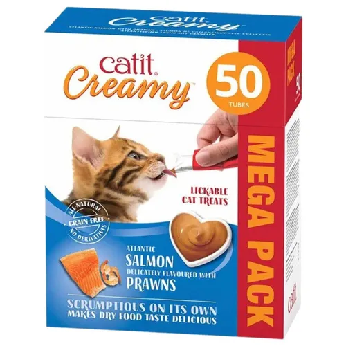 Catit Creamy Lachs & Garnelen 50er-Pack - Gesunde Katzenleckerei ohne Getreide