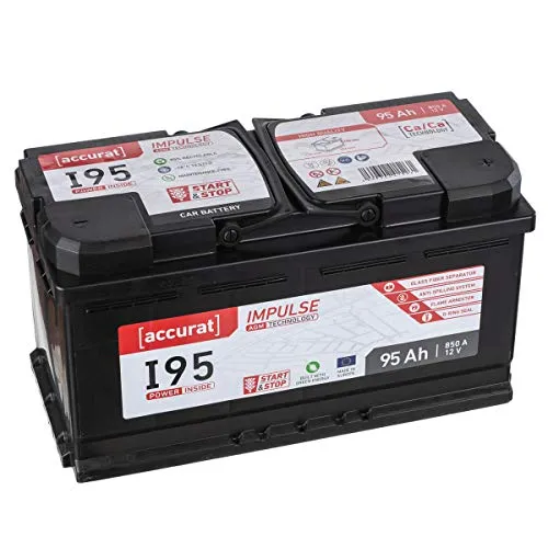 Accurat Impuls I95 AGM Autobatterie - 12V, 95Ah, 850A, zyklenfest, wartungsfrei, 30% mehr Startleistung, Ca-Technologie - Starterbatterie, Blei-Säure Batterie, Akku für Start-Stop & Hybrid Fahrzeuge