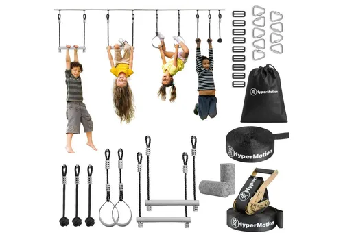 HyperMotion Slackline Ninja Slackline-Set für Kinder – Mit 7 Hindernissen & Tasche