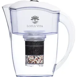 Lotus Vita Wasserfilter Kanne Esprit 1,3L - Natura Plus, Weiß - Filter für sauberes Trinkwasser, stromlos und mit wunderschönem Design. Ideal für Küche und Haushalt, einfach zu reinigen und schnell installiert.