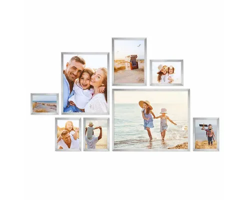 PHOTOLINI Bilderrahmen 8er Set Modern Schmal 13x18 bis 40x50 cm, (8 Rahmen), MDF Holz, bruchsicheres Acrylglas & Zubehör, für Fotos & Poster