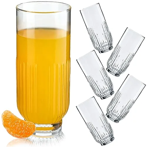 KADAX Trinkgläser, Wassergläser aus hochwertigem Glas, Spülmaschinenfeste Universalgläser, Geriffelte Getränkegläser für Wasser, Saft, Drinks oder Whisky (6x395ml, Hoch)