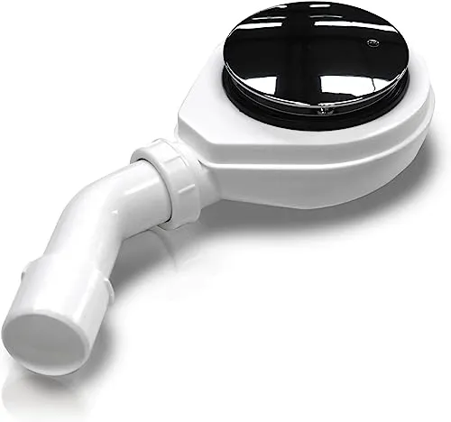 WITEN&NOCK Ablaufgarnitur Set Dusche duschwanne Siphon 90mm Einbauhöhe von 65 mm mit Geruchsstop und Haarsieb inkl.duschablauf flach Verchromte Abdeckhaube Ablaufbogen DN 40/50 mm