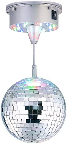 Lunartec Selbstdrehende Discokugel mit 18 bunten LEDs - Licht-Effekte mit batteriebetriebener, selbstdrehender Discokugel, die für eine stimmungsvolle Atmosphäre bei Partys sorgt.