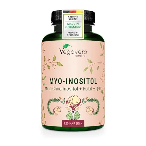 Inositol Komplex Vegavero® | Hormon Balance bei PCOS - Vitamin B9 (Folsäure) mit Myo-Inositol und D-Chiro-Inositol, unterstützt Fruchtbarkeit und Hormonregulation, vegan und ohne Zusatzstoffe, 120 hochdosierte Kapseln.