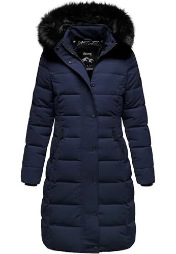 REPUBLIX Damen Gefütterte Dicke Winter Jacke Mantel Parka mit Kapuze RJ-8019 Navyblau XS