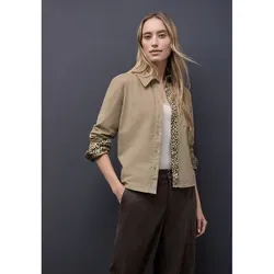 Street One Damen Cordbluse 3412385 mit Tapedetails - Moderne Hemdbluse in Flowing Beige, ideal für jeden Anlass. Mit Knopfleiste, Brusttasche und komfortablem Langarm, perfekt für stilbewusste Frauen.