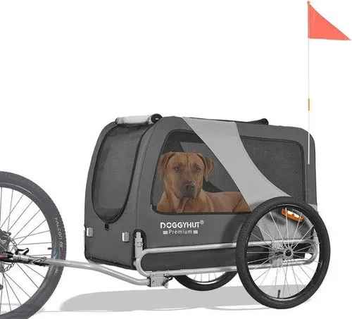 Hundefahrradanhänger XL – Hundeanhänger – Für aktive Ausflüge – Verstärkter Boden – Bis zu 45 kg – Grau